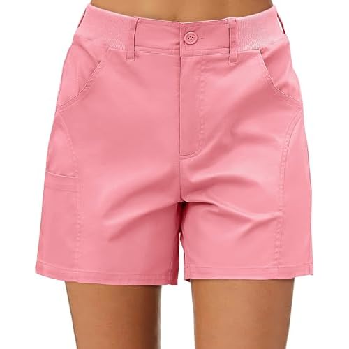 luvamia Shorts for Women Trendy Casual Summer High Waisted Chino Shorts Ribbed Elastic Waist Comfy Shorts with Pockets