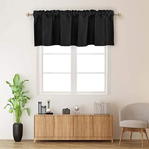 RAIN CITY Black Valances for Kitchen 1 Panel Darkening Solid Blackout Valance Curtains for Loft and Nursery Window with Rod Pocket 18 Inch Length for Girls Boys Bedroom Small Window 42 X 18 Inches