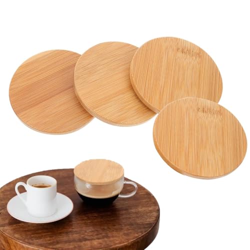 4 Pcs Bamboo Lids for Coffee Mugs - Heat & Cold Resistant Covers for Dust Protection - Stylish Wooden Insulation Lid for Ceramic and Mug Cups