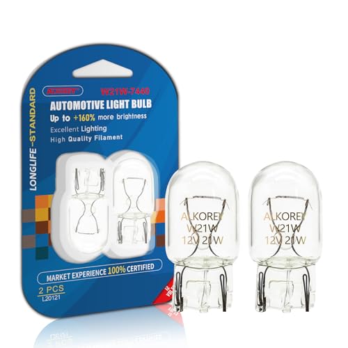 ALKOREY-T20 W21W 7440 Bulb 2700K Warm White 12V 21W 7440 Replacement Bulbs for Back Up Reverse Lights Brake Tail Lights Car Miniature Lamps Ideal for Parking 2 Pack