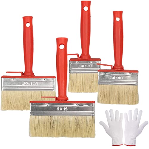 WAIZHIUA 4Pcs Fence Paint Brush Set - 4 Sizes with Gloves, Decking Paint Brush for Garden, Shed, Painting, Fence, Walls, Door, Wood, Timber, Floor
