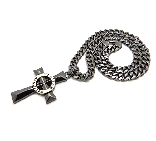 Veritas Aequitas Cross Boondock Saints Pendant 9mm/20" Cuban Chain Necklace RC4355 (Hematite/Gold)2