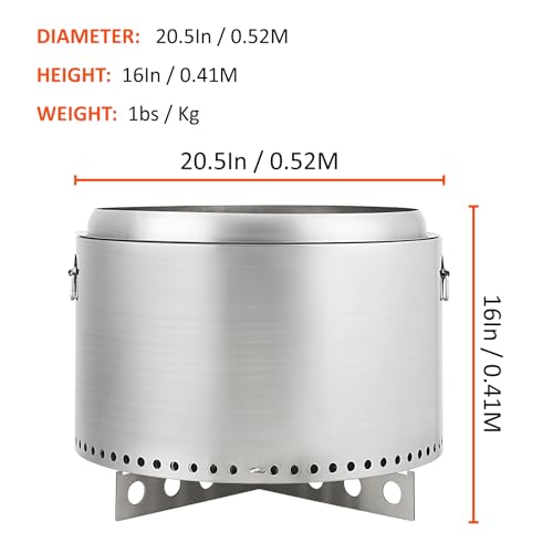 20.5" Smokeless Fire Pit with Air Switch, Wood Burning Portable Stainless Steel Outdoor Firepit with Removable Stand & Stove Hook, Ash Pan, for Camping Backyard Patio Picnic, H: 16 in, 22 lbs