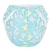 大人用シルキーおむつカバー 総柄 バックに3層重ねレースフリル 大きなリボン飾り ストレッチウェストで快適 防水・漏れ防止 洗濯可 緑 L