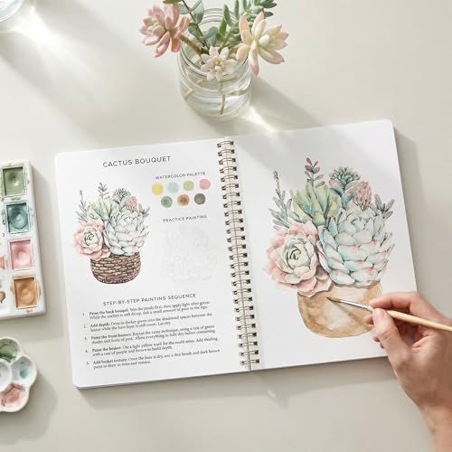 Image of Beautiful Watercolor Book for Beginners - Guided Watercolor Painting Workbook w 12 Botanical Designs on Premium Paper - Relaxing Watercolor Activity Book for Adults & Perfect Art Gift for Women