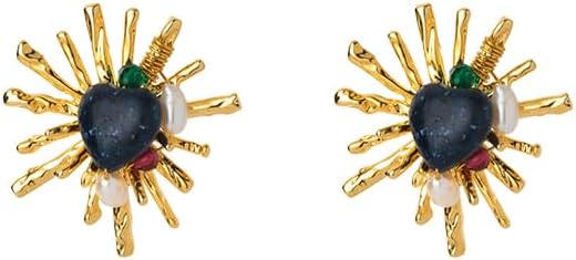 French Vintage Flower Stud Earrings with Pearl and Natural Stone, Hypoallergenic Design for Fashionable Women with Sensitive Ears
