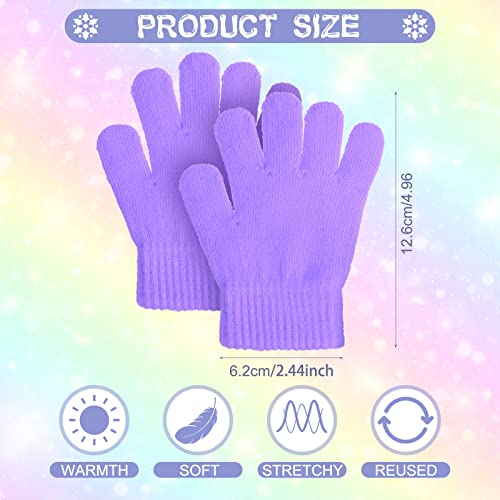 Neer 24 Pairs Kid's Gloves Winter Warm Stretchy Knitted Gloves Bulk Winter Finger Mittens for Boys Girls 7-12 Years2