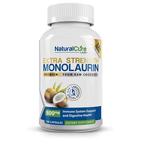 Natural Cure Labs Extra Strength Monolaurin 800mg, 100 Capsules, 33% More Cover