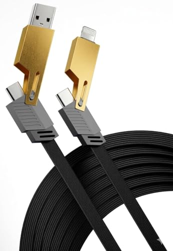 Image of 120W 4-in-1 Fast Charging Cable - USB to Lightning, Type C & C to C Multi Charging Cable for iPhone 15 /14 /13 /12 /11, Samsung, OnePlus - Nylon Braided Durable Charging Cord