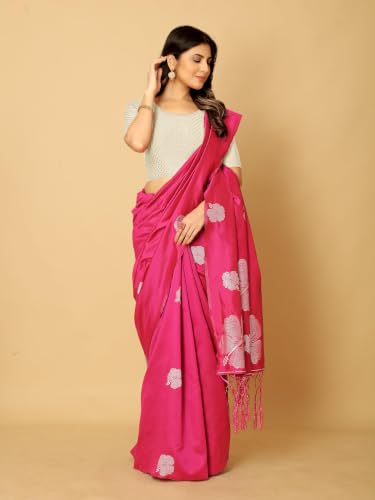 Image of Amazon Brand - Anarva Round Neck Dobby Cotton Lycra Stretchable Elbow Half Sleeve Readymade Saree Blouse for Women Stylish