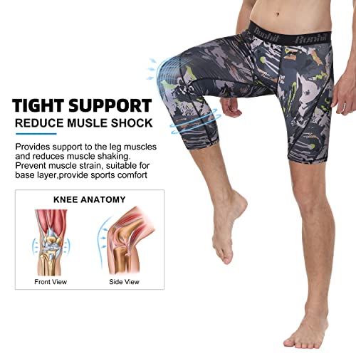 Runhit Men's One Leg Compression Tights Basketball 3/4 Camo Running Pants Leggings Capri Workout Athletic #TOP2