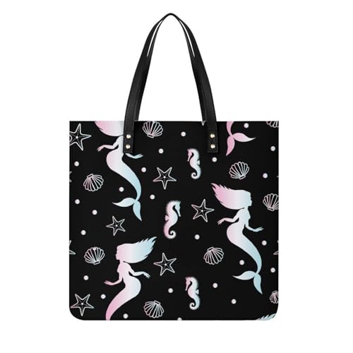 Tote bag sirène et hippocampe grand sac à bandoulière femme voyage