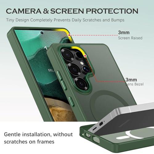 Image of YINLAI for Samsung S25 Ultra Case 6.9-inch,Magnetic Compatible with MagSafe, Slim Matte Anti-Fingerprint, Shockproof Full Body Military Grade Protection for Samsung S25 Ultra Cover, Green