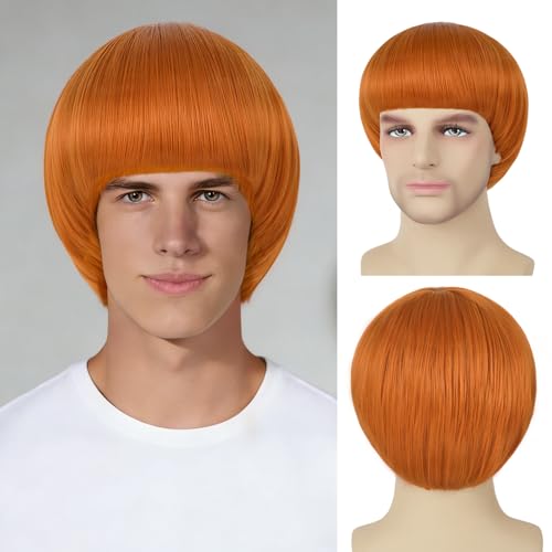 Guree Hair Ginger Bowl Cut Wig for Men Women Unisex Synthetic 60s Mushroom Wig for Daily Costume Halloween Cosplay Party (Ginger Orange)