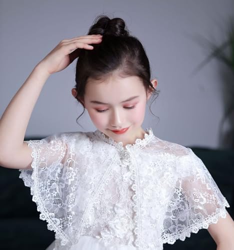 Image of Girls Lace Flower Girl Bolero Shrugs Shawl Wrap Kids Spring Summer Party Dress Cover Up