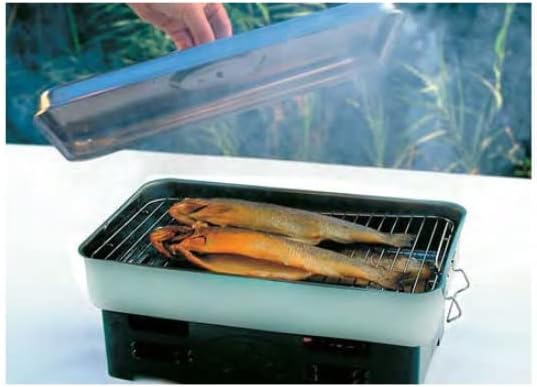 Behr ECOplus Stainless Steel Table Smoker in use, with smoke escaping as the lid is lifted