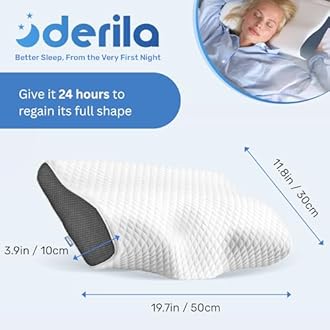 Derila Cervical Memory Foam Pillow | The Ergonomic Bed Pillows for Side, Back, Stomach Sleepers. Neck Contoured Support Pillow Improves Sleep. Wake up Refreshed with Neck & Shoulder Pain Relief