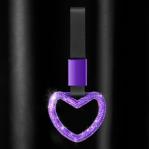 Image of Fabbay Bling Car Accessories Bling Heart Handle Ring Car Accessory for Women Hand Strap Drift Charm Rear Bumper Warning Ring Decor for Auto Bus Interior Exterior Decoration (Purple, Heart Style)