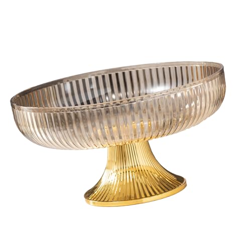 Cyrank Clear Fruit Bowl Decorative Serving Dish Dessert Display Stand,Fruit Basket for Kitchen Counter,Decorative Snack Bowl for Candy Nuts(gold)