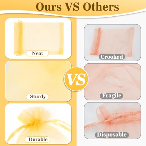 Image of Sukh Gold Organza Bags 5''x7'' - 100pcs Sheer Mesh Drawstring Bags for Jewelry, Soap, Fruits, Candy, Small Gift Bags for Weddings, Valentine's Day, Mother's Day, Halloween, Thanksgiving, Christmas