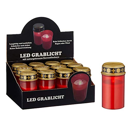 12er Set LED Grablicht batteriebetrieben rot Grabkerze Grableuchte Grabschmuck Friedhof Trauer (12 x LED Grablicht)