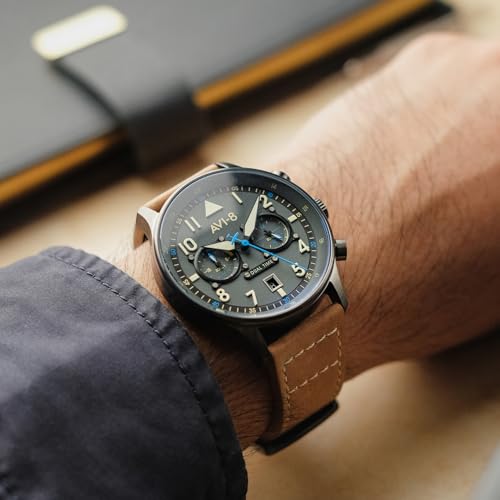 Image of AVI-8 Men's 43.5mm Hawker Hurricane Carey Dual Time Watch with Leather Strap AV-4088