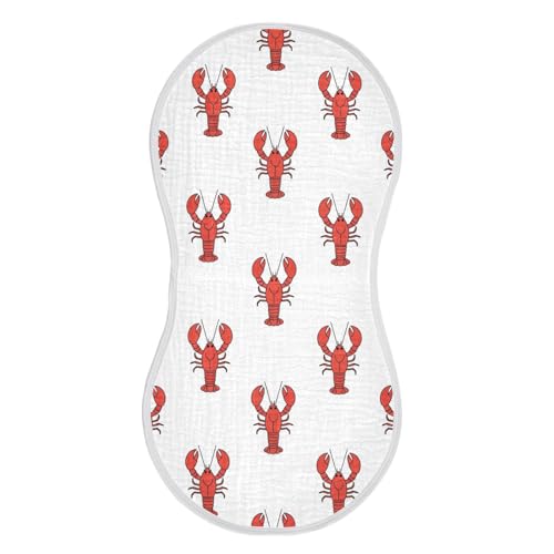 J JOYSAY Lobster White Baby Burp Cloths for Boys Girls Large 22''x11'' Cotton 4 Layer Milk Spit Up Rags for Baby Unisex one sizex1