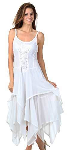 Image of Sakkas Lady Mary Jacquard Corset Style Bodice Lightweight Handkerchief Hem Dress