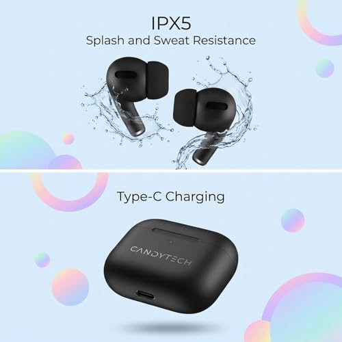 Image of Candytech AirShark, 35Hrs Battery, Fast Charge, IWP Tech, Low Latency, 2Mic ENx, Type-C Port, v5.3 Bluetooth Earbuds, TWS Ear Buds Wireless Earphones with mic(Jet Black)