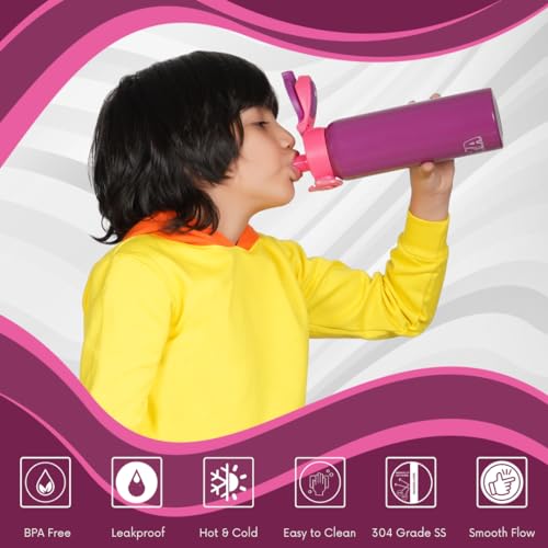 Image of CRYA Zenith Stainless Steel Water Bottle for Hot and Cold Beverages for Upto 24 Hours, BPA Free and Leakproof Thermosteel Double Walled Insulated Vacuum Thermos Flask (Blush Purple, 600 ML)