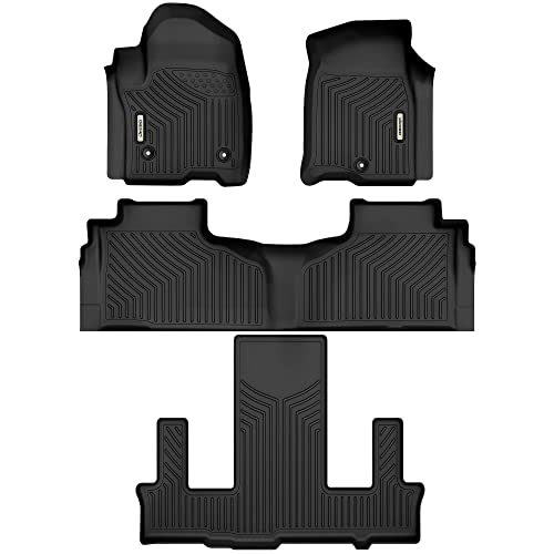 OEDRO Floor Mats 3 Row Liner Set Compatible with 2021-2023 Chevrolet Tahoe/GMC Yukon(Yukon Denali)/Cadillac Escalade (Only Fits with 2nd Row Bucket Seats), Black TPE All-Weather Guard