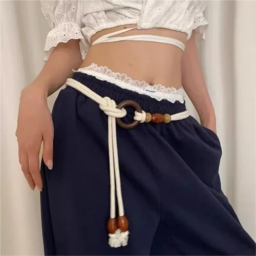 Braided Knotted Waist Belt 7Pcs Women's Bohemian Woven Waist Rope - Circular Wooden Beads For clothes2