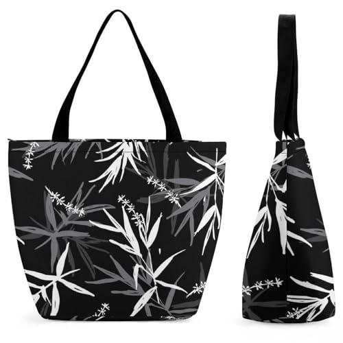 Sac de shopping pour voyage feuilles noires le grand cabas chic et léger