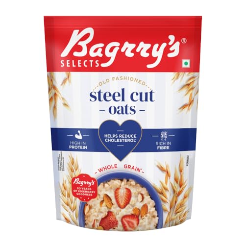 Bagrry's Steel Cut Oats 1kg Pouch | High in Dietary Fibre & Protein |Helps in Weight Management & Reducing Cholesterol | Non GMO | Old Faishoned Oats| Breakfast Cereal
