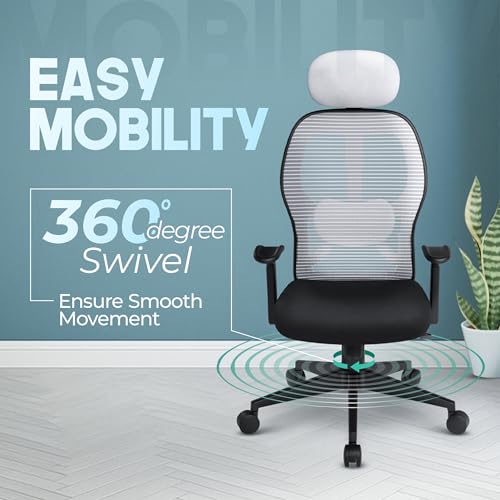 Da URBAN® Prisma High Back Revolving Mesh Office Executive Ergonomic Chair with Adjustable Headrest and Tilt Lock, Long Day Comfort, (Grey)