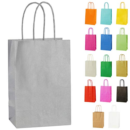 Thepaperbagstore 15 Extraklein Papiertüten für Partys und Geschenke mit Griffen - Silber/Hellgrau - 140x210x80mm
