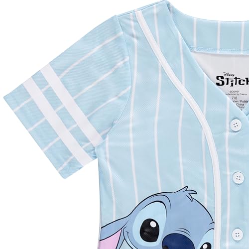 Image of Disney Lilo & Stitch Girls Baseball Jersey Shirt Button Down Kids Tee Stitch Angel Sizes 4-16