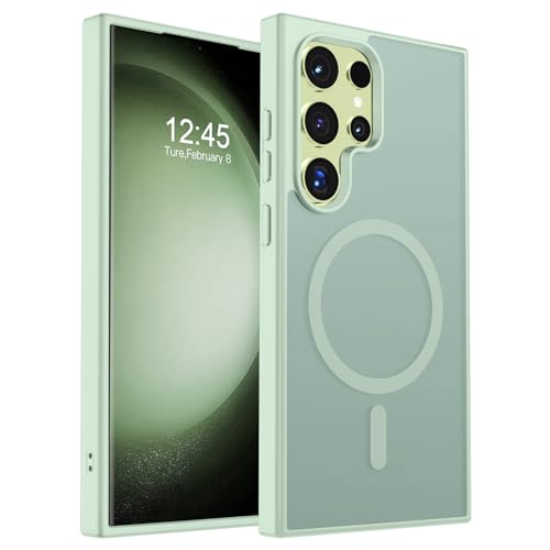 Image of SUPFINE Magnetic for Samsung Galaxy S23 Ultra Case, (Built-in Magnets) (Military Grade Drop Protection) Slim Translucent Shockproof Phone Case,Light Green
