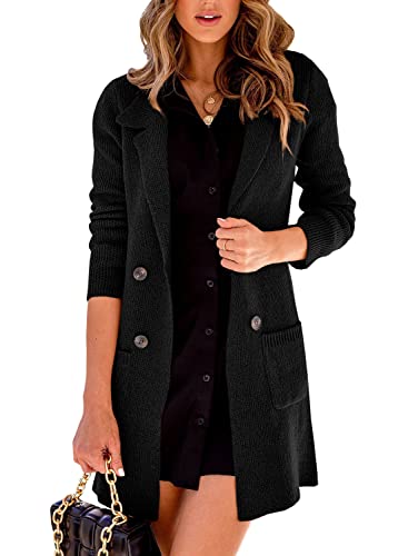 Danedvi Women Open Front Lapel Collar Cardigan Button Down Long Sweaters Cardigan Solid Outerwear Coats