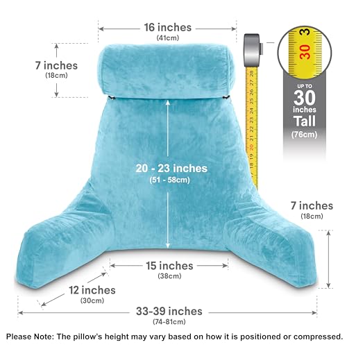 Image of Husband Pillow XXL The Original for Adults - 30 inch Tall Backrest for Sitting Up in Bed - Firm Support Reading, Bed Rest Pillow for Adult, Neck Roll, Removable Cover - TV - Carolina Blue