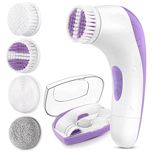 Facial Cleansing Brush Face Scrubber: Silicone Electric Exfoliating Spin Travel Cleanser Device Waterproof Deep Cleaning Exfoliation Rotating Spa Machine - Acne Skin Spinning Cleaner System Case Set