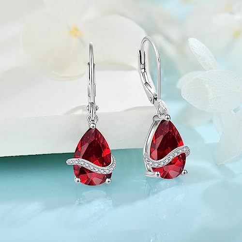 Teardrop Dangle Drop Earrings for Women 925 Sterling Silver Leverback Earrings Birthstone Jewelry Gifts for Her4