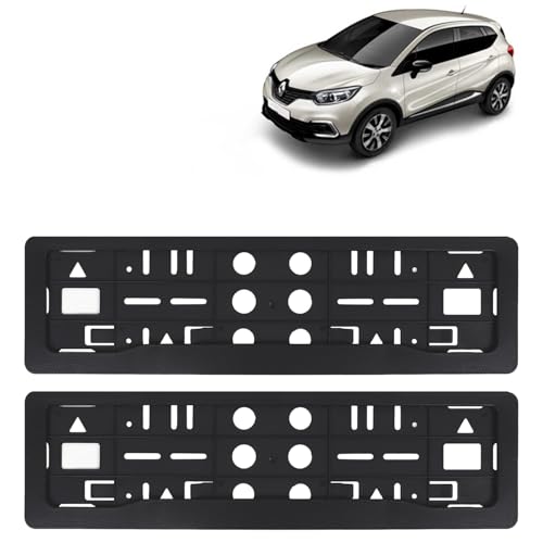 Image of KINGSWAY Captur Car Number Plate Frames for All 2017 to 2020 Models of Renault Car Registration Plate Holders, Black Licence Plate Covers (Front and Rear), Universal Size 51.5 x 14.5 cm