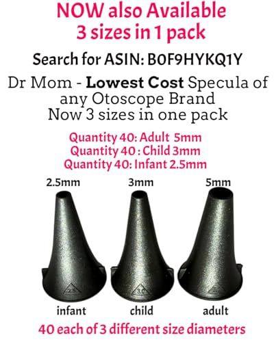 Image of 4th Generation Doctor Mom LED Pocket Pro Otoscope with Both Adult and Pediatric Disposable Specula Tips, Battery, and Protective Hard Plastic Case - Black