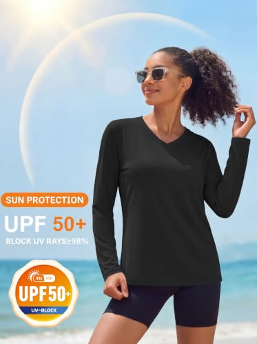 Image of MAGCOMSEN Sun Shirts for Women Long Sleeve SPF Shirt V-Neck UPF 50+ UV Prontection Quick Dry Top for Workout Hiking Swim