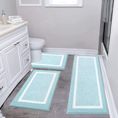 Pauwer 3 Piece Bath Mat Set, Non Slip Plush Mats, Absorbent Shaggy Rug Set with U-Shaped Contour Toilet Mat for Bedroom, Living Room