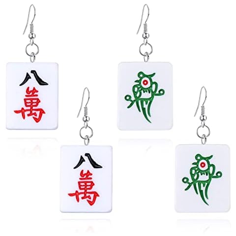 DIYANMMY Unique Creative Handmade Simulation Mini Mahjong Earrings Fun Gunny Red Mahjong Earrings For Women Jewelry Gifts (Yaoji Mahjong Earrings) Cover