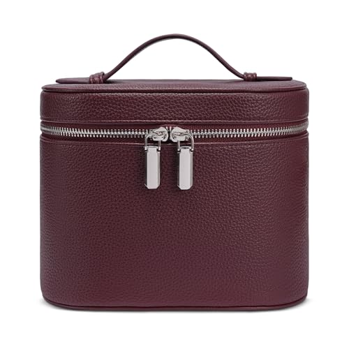 Neceser de cosméticos para mujer, bolsa de maquillaje para mujer, estuche de cosméticos de viaje de cuero rígido, estuche de maquillaje, bolsa de viaje con compartimentos y asa, borgoña