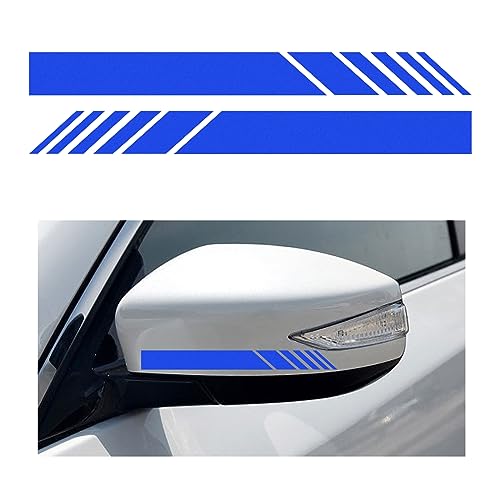 Image of Augeny 2 PCS Car Rear View Mirror Stickers, Waterproof Vinyl Auto Side Rearview Mirror Stripes, Universal Reflective Anti-Collision Striped Warning Decal for Most Vehicles (Blue)