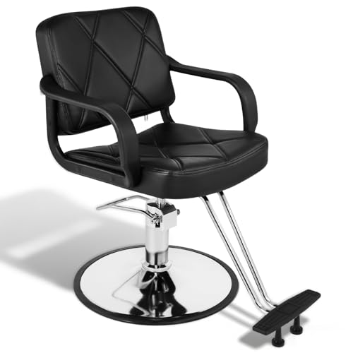 Artist Hand Salon Chair for Hair Stylist Barber Chair Tattoo Chair Heavy Duty Hydraulic Pump 360 Degrees Rotation PU Leather Adjustable Height Footrest for Salon Barbershop Home (Classic)